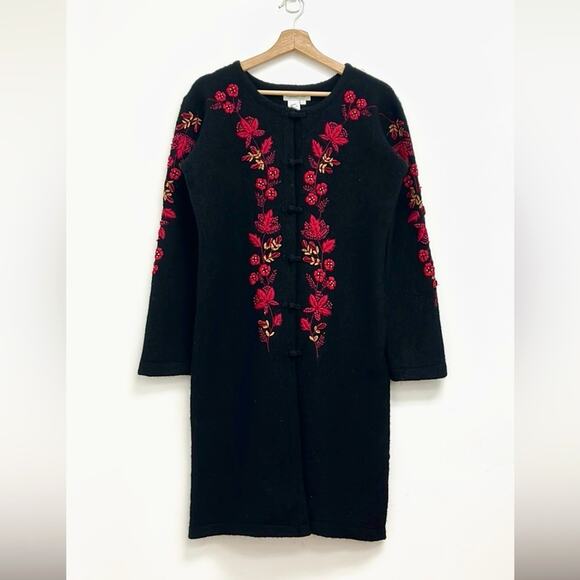 Coldwater Creek Floral Embroidery Velvet Boho Duster Wool Sweater Jacket - Med* - Picture 1 of 11